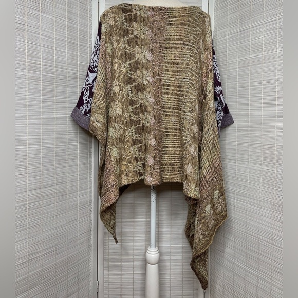Free People Fressia Pullover Sweater Poncho Tan Purple Size S - Picture 6 of 9
